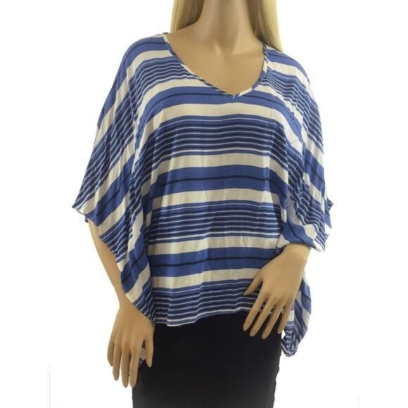 NWT Nordstrom x Karen Kane Angel Flutter Sleeve Blue White Black Striped Top - Picture 2 of 6